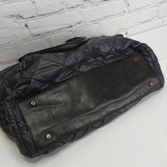 TORY BURCH TOTE BAG LEATHER & NYLON NAVY BLUE DOUBLE SHOULDER STRAPS - Picture 11 of 14